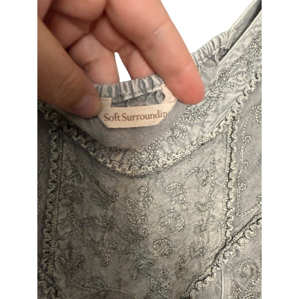 Soft Surroundings Gray Embroidered Ruffle Tank - Picture 2 of 7